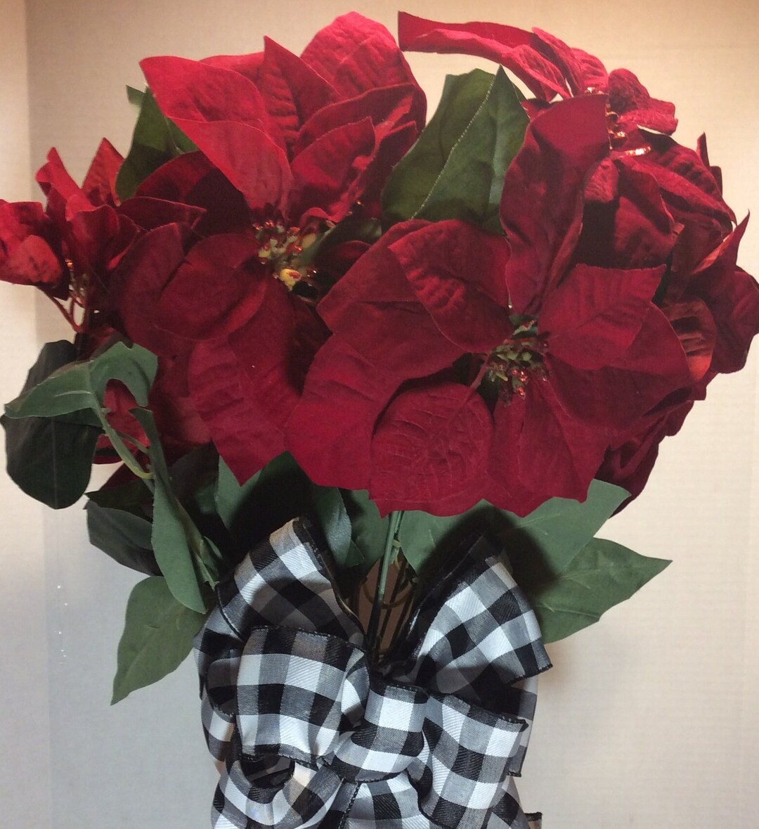 X Large Christmas Graveside Flowers, XL Poinsettia Cemetery Vase