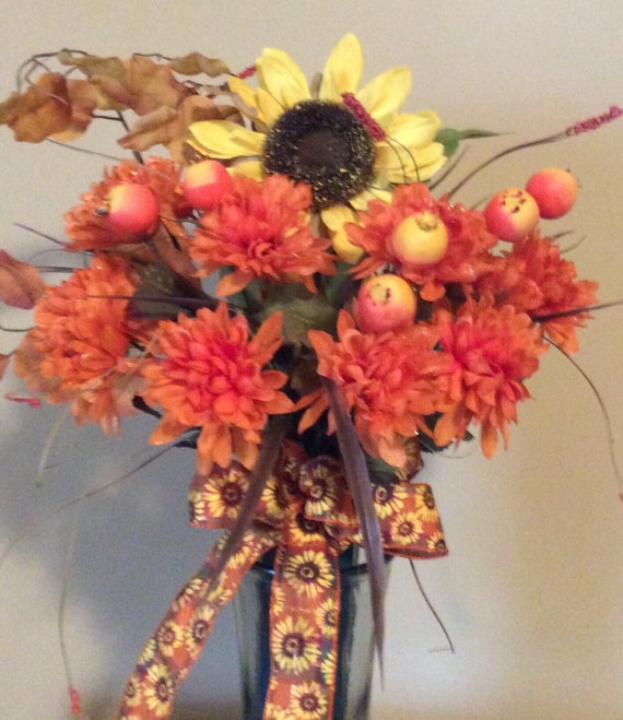 Fall Graveside Flowers Autumn Cemetery Vase Arrangement Etsy