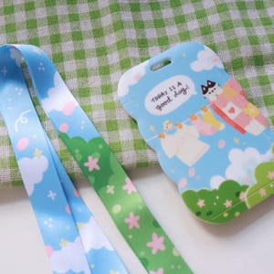Lindo cordón para lavandería con forma de gato y tarjetero / Accesorios útiles para la oficina y el trabajo / Tarjetero para identificación de estudiante / Estético, hermoso, lindo
