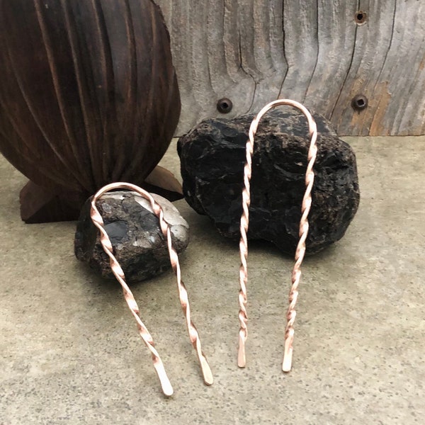 Handcrafted Twisted Bronze Hair Fork, Unique Hair Accessory