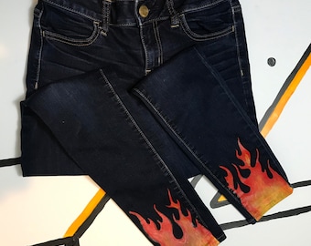 painted flames on jeans