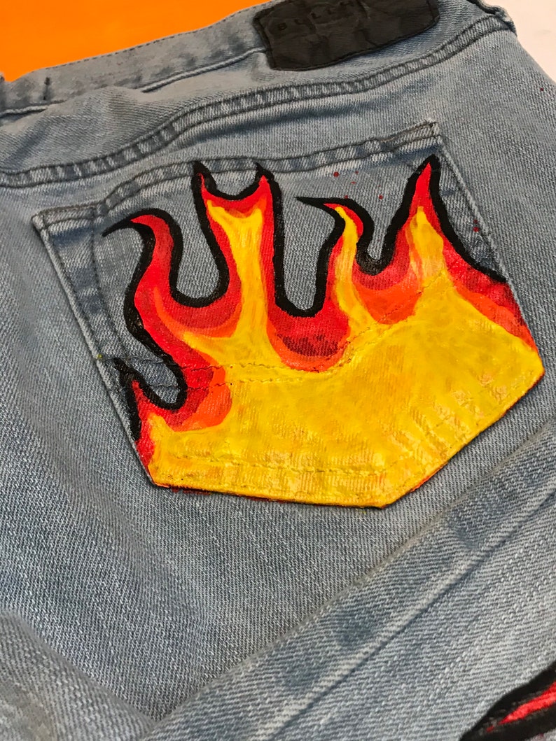 Mens Flame Jeans Handpainted Custom Denim | Etsy