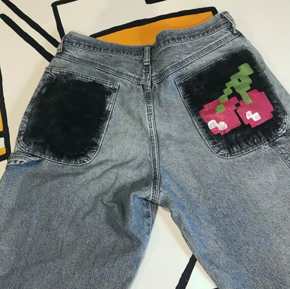 Pac Man Jeans Denim pintado a mano personalizado | Etsy España