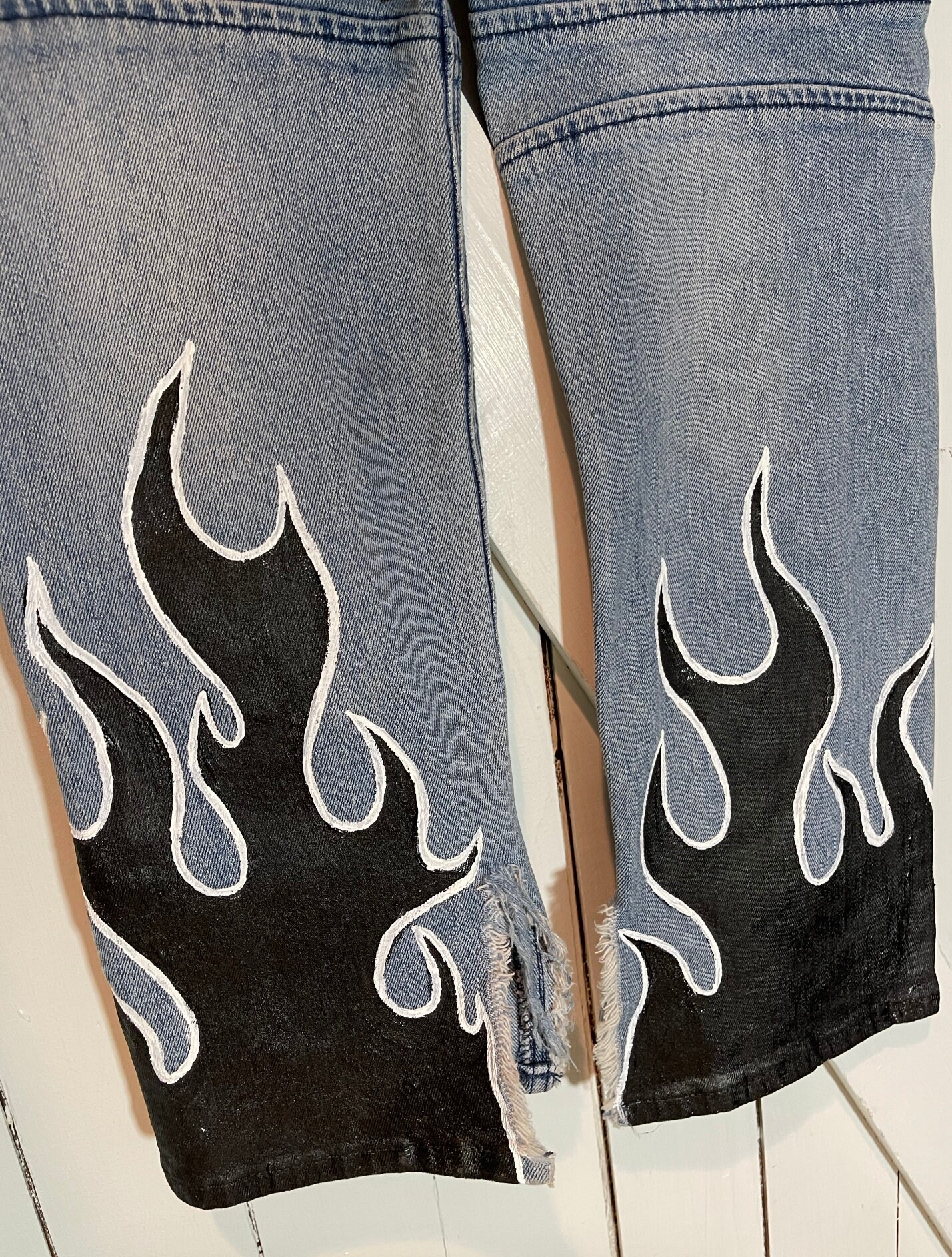 Black Flame Jeans Custom Hand Painted 