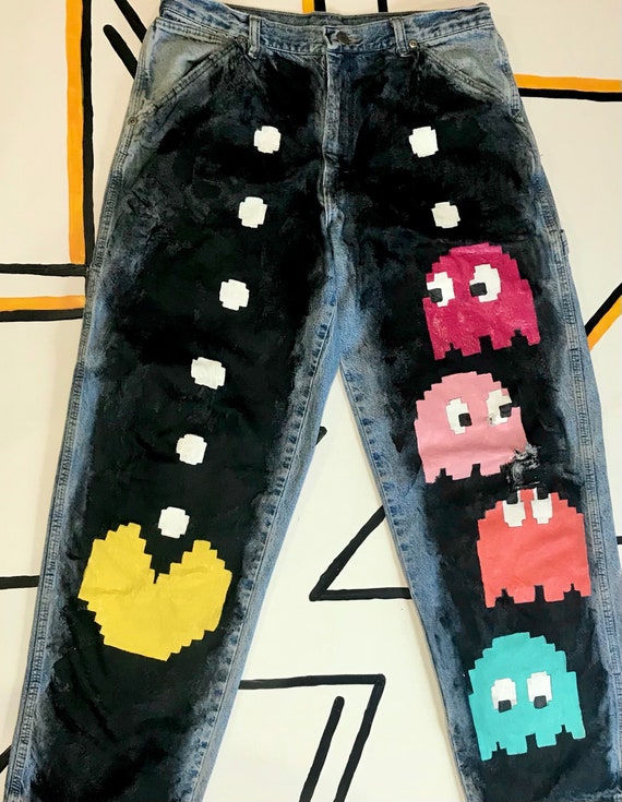 Pac Man Jeans Custom Hand Painted Denim | Etsy Canada