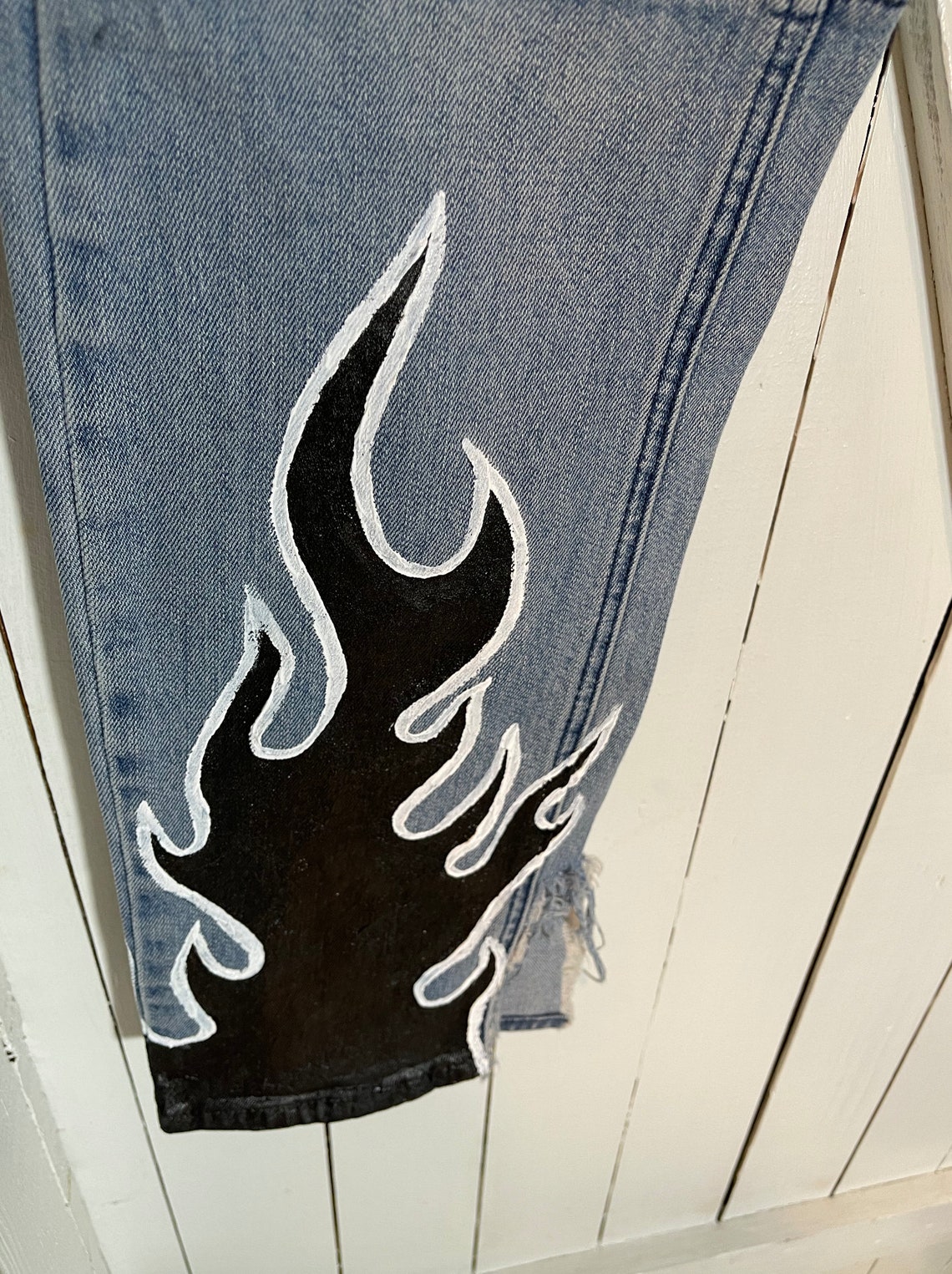 Black flame Jeans Custom Hand Painted Denim | Etsy