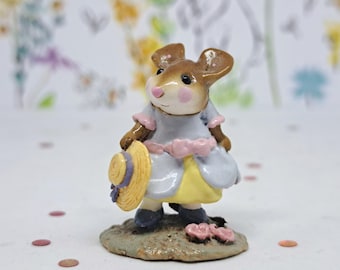 Wee Forest Folk M-255 Miss Hattie in Blue - Miniature Mouse Figurine in the Garden