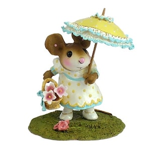 Wee Forest Folk M-341a My Polka-Dotted Parasol - Miniature Mouse Figurine