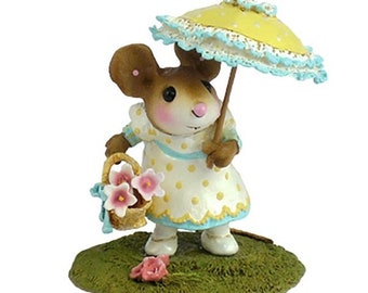 Wee Forest Folk M-341a My Polka-Dotted Parasol - Miniature Mouse Figurine