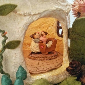 Wee Forest Folk M-69 Beddy-Bye Mousey in Pink, Miniature Mouse Figurine, Baby Shower Gift