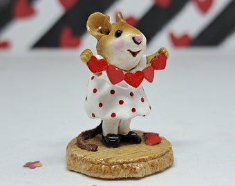 Wee Forest Folk M-221 String-of-Hearts, Vintage Miniature Mouse Figurine