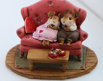 Wee Forest Folk M-665 Sweet Snuggle, Miniature Valentine's Day Mouse Figurine