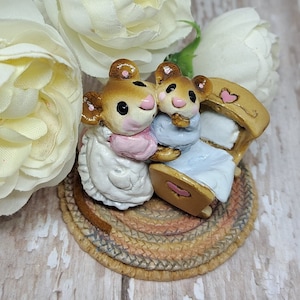 Wee Forest Folk M-69 Beddy-Bye Mousey in Blue Pajamas (Earlier 1980&#39;s Design) , Miniature Mouse Figurine, Baby Shower Gift