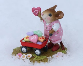 Wee Forest Folk M-706a Loads of Love in Pink, Miniature Valentine's Day Mouse Figurine