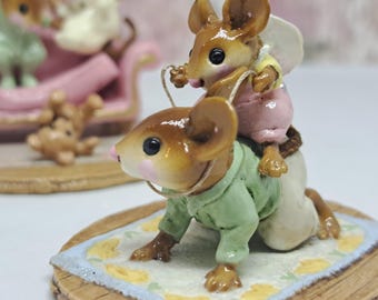 Wee Forest Folk M-314 Sparkey on Black Motorcycle, Miniature Mouse