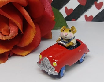 Wee Forest Folk M-270 Pedal Pusher (Red), Vintage Retired Miniature Mouse Figurine in Pedal Car