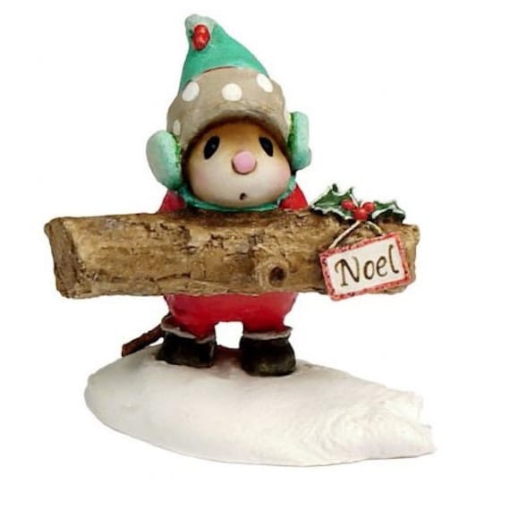 Wee Forest Folk M-337 Yule Log (brown), Miniature Christmas Mouse