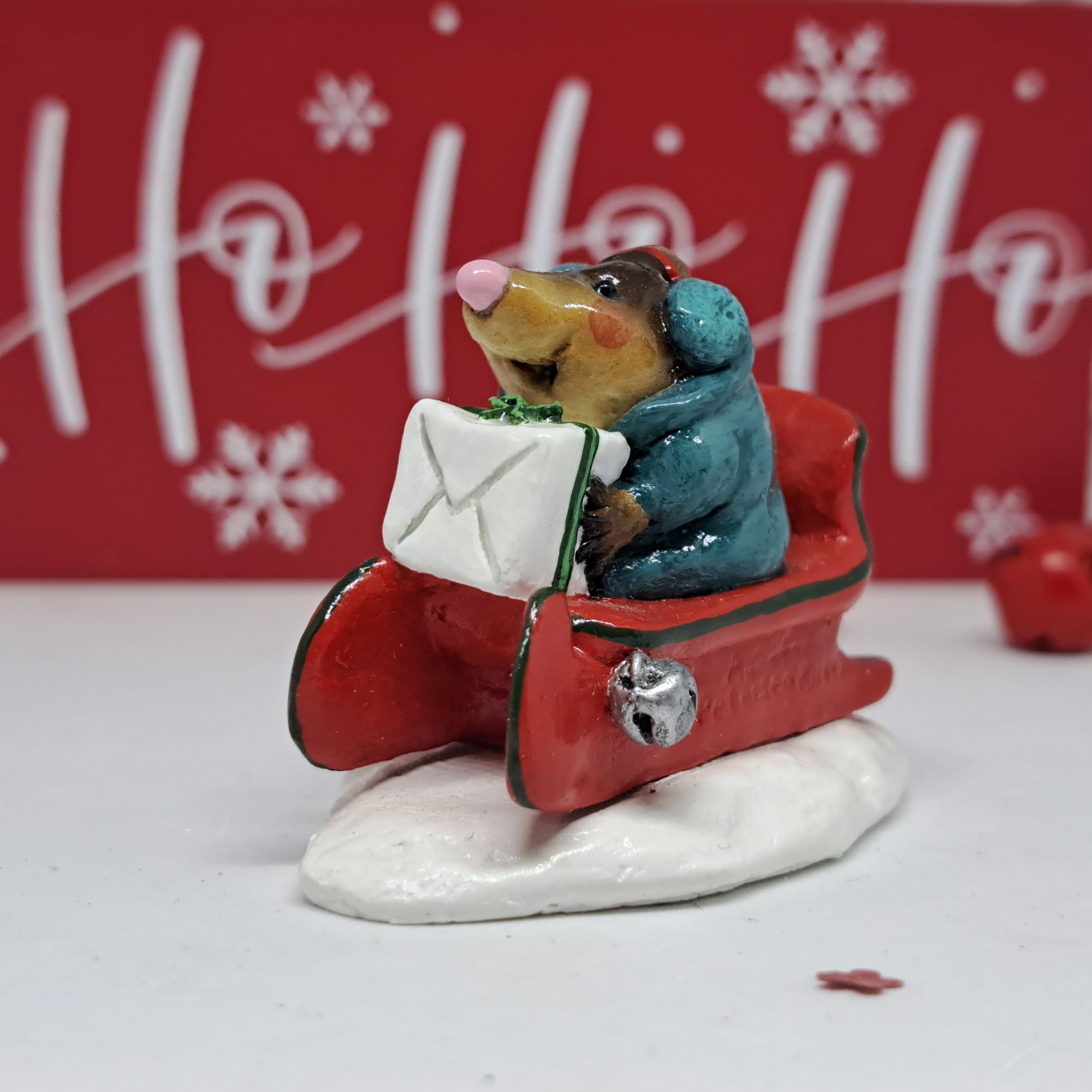 Wee Forest Folk MO-03 Mole's Red Sled, Miniature Christmas