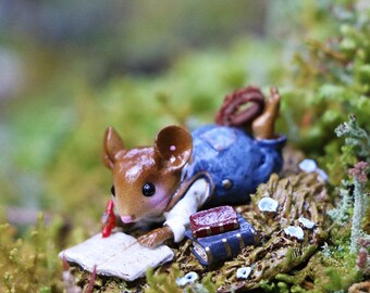 Wee Forest Folk M-410 Meadow Musings in Blue, Miniature Garden Mouse Figurine