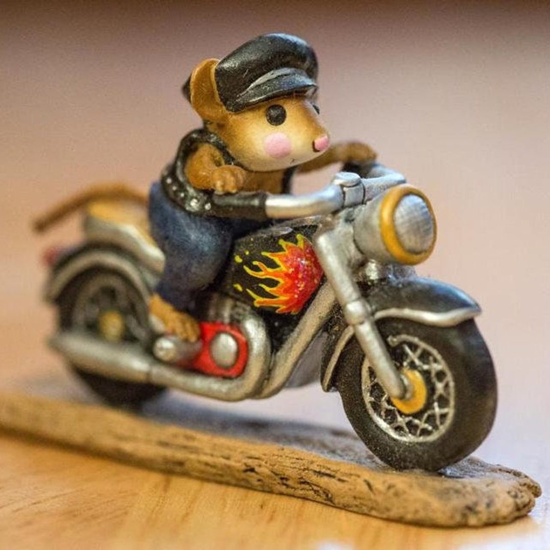 Wee forest Folk マザーヘルパー　レア Wee Forest Folk M-314 Sparkey on Black Motorcycle, Miniature Mouse