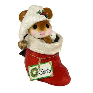 Wee Forest Folk M-317 Me in My Nightcap (Red), Miniature Christmas Mouse Figurine