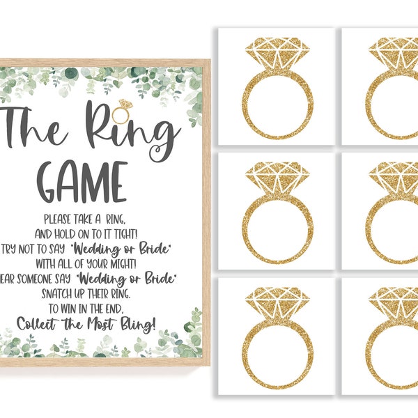 The Ring Game Bridal Shower Ring Game Put a Ring On It Game Dont Say Bride Eucalyptus Bridal Shower Games Greenery Wedding Shower Games, E