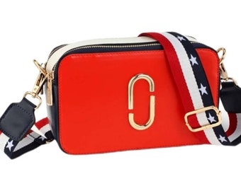 Stunning Red/White Crossbody Box Bag with Changeable Bag Strap - Gold Hardware