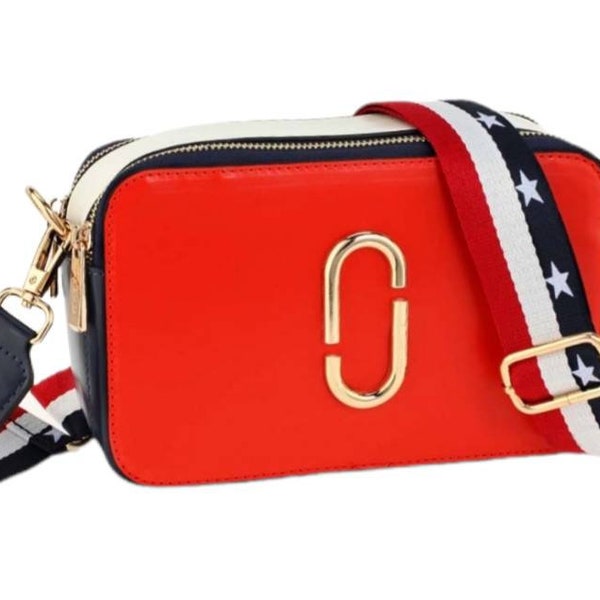 Stunning Red/White Crossbody Box Bag with Changeable Bag Strap - Gold Hardware