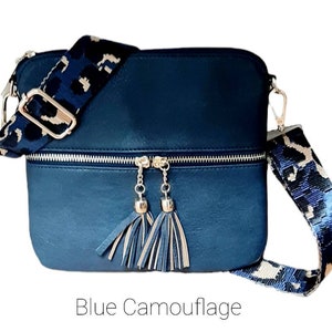 Navy Blue Tassel Crossbody Messenger Bag with Changeable Bag Strap - Gold Hardware