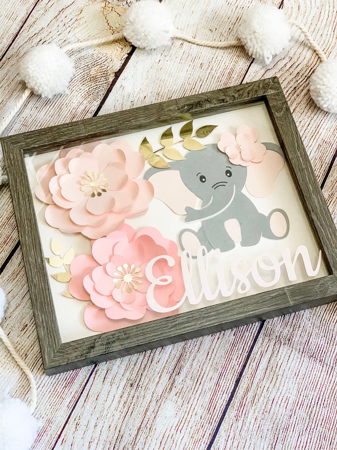 Personalized Baby Elephant Shadow Box Baby shower gift Etsy