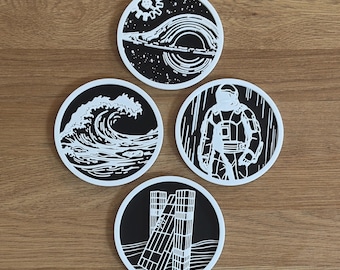 Coaster Set  |  Interstellar  |  Classic Sci Fi Films  | Geek Decor | inc Display Storage Stand | Gift