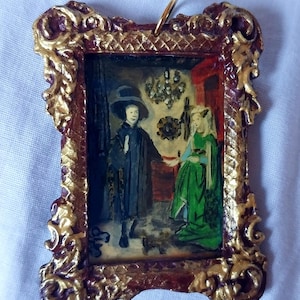 boho pendant/Handpainted Necklace/Arnolfini Portrait/gift for painting lovers/Jan van Eyck/anniversary gift for her/gift for mum
