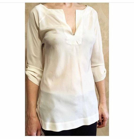 Silk Tunic White Top 100% Silk Delicate 