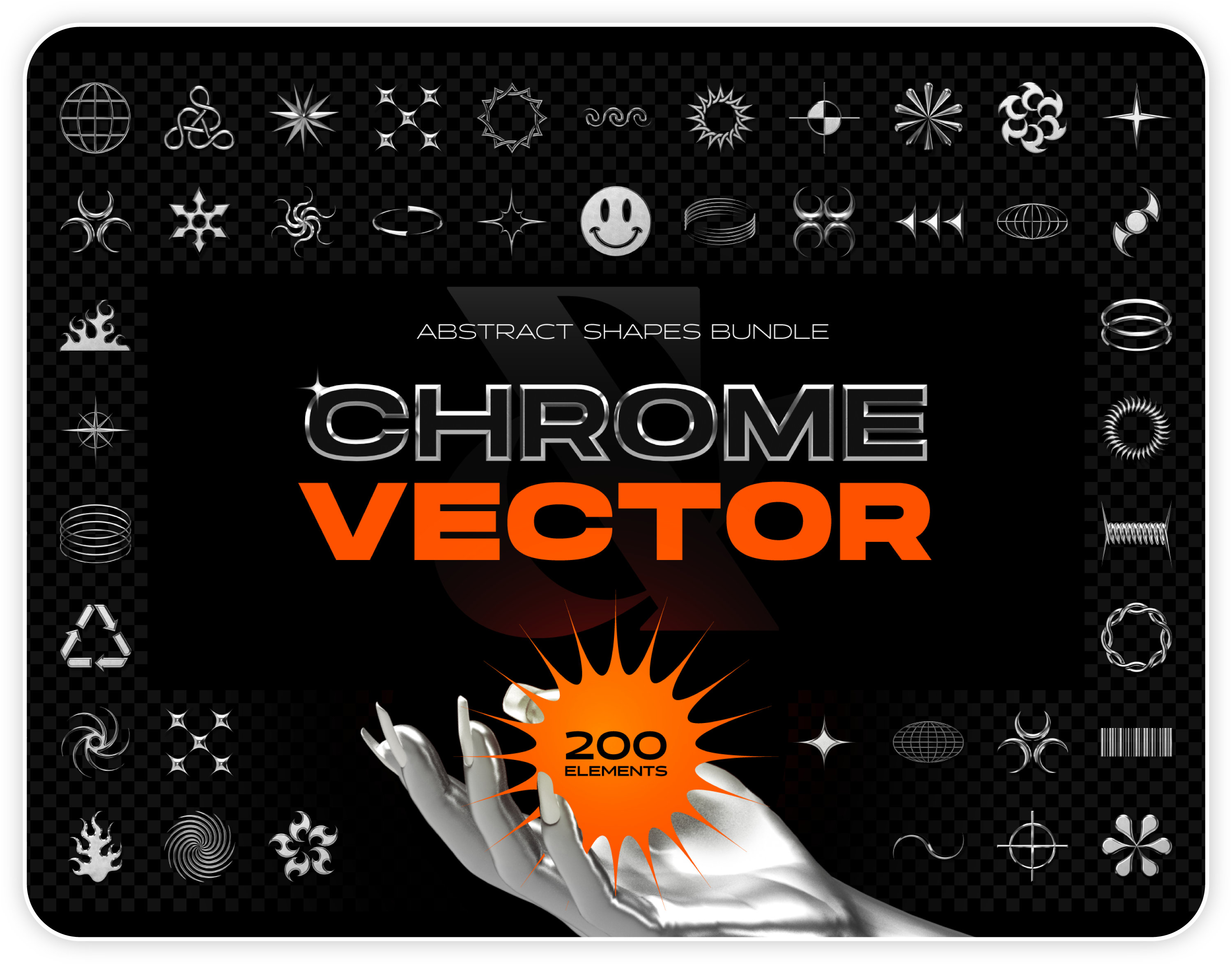 Chrome & Vector Abstract Shapes Bundle – 200 Geometric Design Elements ...