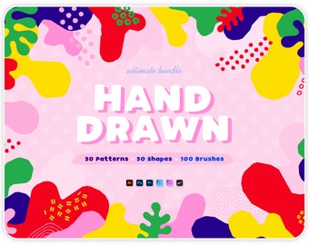 Hand-drawn seamless patterns, shapes & brushes ultimate bundle