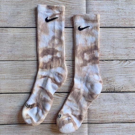 Nike Tie Dye Tan Crew Socks Tan Tie Dye Socks Nike Natural Tie Dye Socks  Nike Crew Socks Hand Dyed 