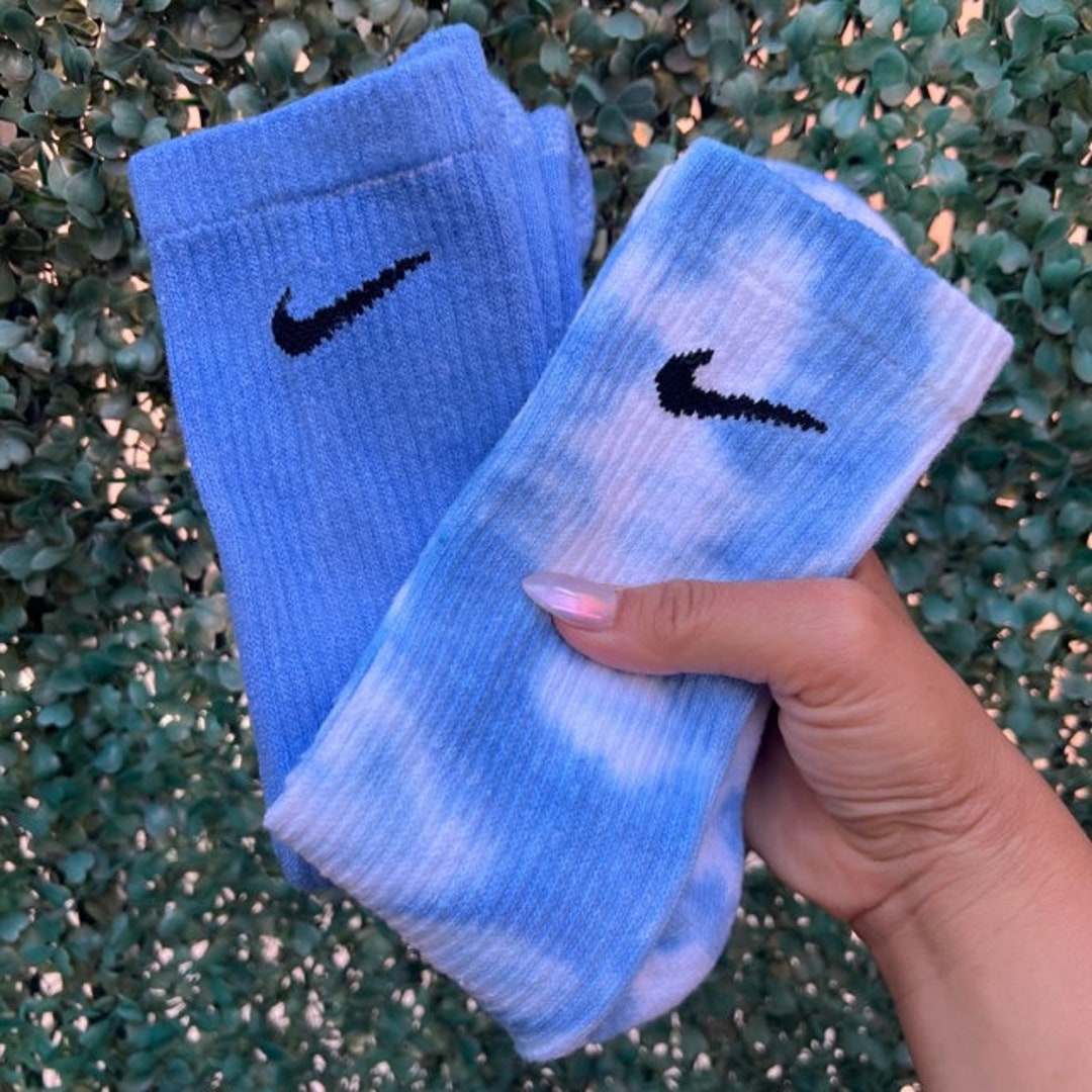 Tie Dye Pastel Blue Socks Hand Dyed Blue Nike Socksnike Pastel Socks