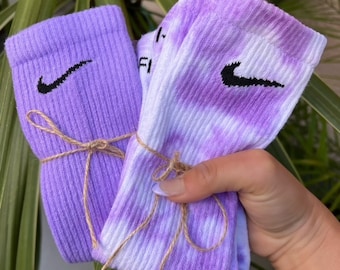 Purple Tie Dye Nike Sock TWO Pack- Tie Dye Nike Socks- Pastel Purple Hand Dyed Nike Socks- TWO PACK Adult Nike Crew Socks