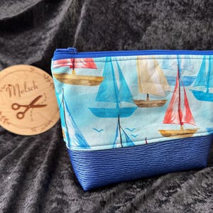 Kleines Täschchen Maritim Segelschiff Meer  Kosmetiktasche OB Tasche blau schminktasche Kulturtasche mit Kunstleder