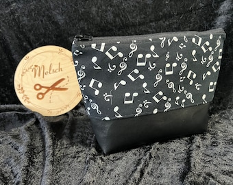 Kleines Täschchen Musik Noten Lehrer Kosmetiktasche OB Tasche grau schminktasche Kulturtasche mit Kunstleder