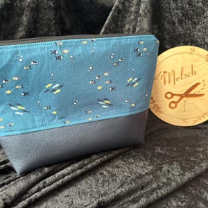 Kleines Täschchen Maritim Meerestiere Fische  Kosmetiktasche OB Tasche blau schminktasche Kulturtasche mit Kunstleder