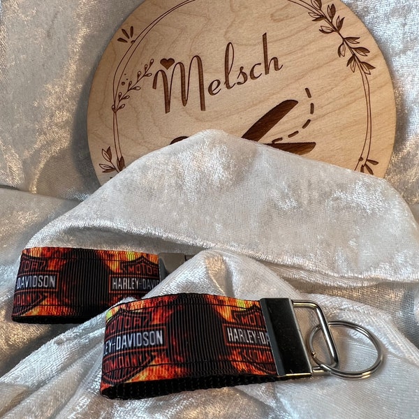 Schlüsselband Schlüsselanhänger  Harley Davidson "klein" passt in jede Tasche  Geschenk handmade schwarz GEschenke für Männer Motorrad