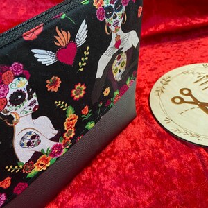 La Catrina Kleines Täschchen Kosmetiktasche OB Tasche Muertos Skull Maske Portemonnaie schminktasche Kulturtasche Rockabilly mit Kunstleder