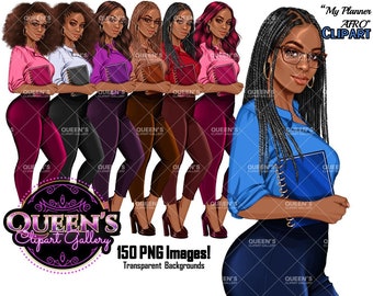 Black Woman Clipart: Planner Girl, Teacher, Lady Boss (Digital Download)