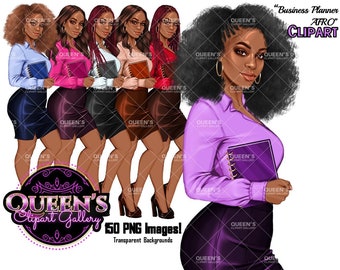 Afro Business Woman Clipart: Planner Girl PNG Images (Digital Download)