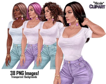 Denim jeans girl clipart, Denim girl clipart, Denim clipart, Fashion girl clipart, Jeans Girl Clipart, Afro girls clipart, Girl boss clipart