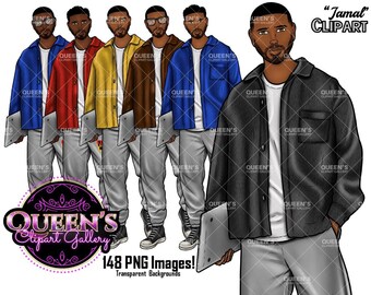 African American Man Clipart: Casual Style (148 PNG Images) (Digital Download)