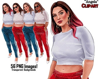 Gym Casual, Sporty girl clipart, Boss girl, Fashion girl clipart, Fashion illustration clipart, Curvy girl, Curvy woman png, Fitness Png