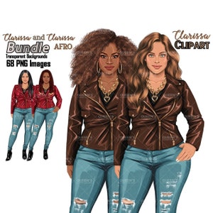 Curvy Denim Girls, Jeans Girl Clipart, Curvy girl clipart, Afro Woman clipart, Fashion girl clipart, Black girl magic, African American girl