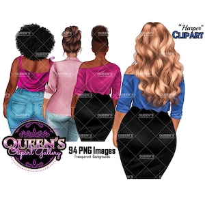 Backs turned clipart, Woman&#39;s back clipart, Customizable clipart, Afro girl clipart, Fashion girl clipart, Fashion illustration clipart
